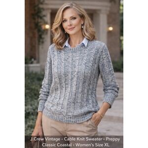 J Crew 90's Oarsman Cable Knit Sweater XLarge Cotton Fisherman Woman Vintage